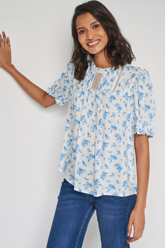 Blue Floral Blouson Top, Blue, image 4